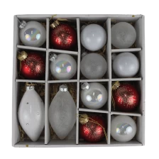 China Senmasine 14pcs christmas glass balls set for hanging holiday party decoration white sliver red baubles ornaments manufacturer