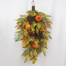 China Senmasine 24 inch fall swag with pumpkin artificial leaves pomegranate fruit branch pinecone harvest decor manufacturer
