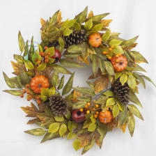 China Senmasine 24 inch pumpkin autumn wreath with artificial leaves fruit pomegranate pinecone fall harvest decor manufacturer