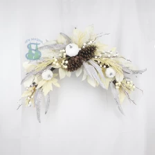 China Senmasine 24 inch fall harvest Arrangement garlands mixed pinecone white pumpkin artificial maple leaves autumn wreath manufacturer