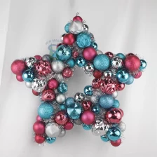 China Senmasine 50cm star shaped wreaths with tinsel mixed colorful plastic baubles ball festival hanging ornaments manufacturer