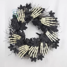 China Senmasine 24 Inch Halloween Skeleton Hand Wreaths with black maple leaves dead branches party hanging decoration manufacturer