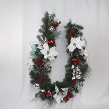 China Senmasine 6ft hanging garland christmas with pinecones white poinsettia red berries sliver artificial leaves red balls manufacturer