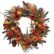 porcelana Corona de otoño de flores artificiales de Papaver Senmasine de 24 pulgadas para colgar en la puerta delantera decoración de cosecha de otoño fabricante
