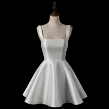 China Eenvoudige backless satijnen korte baljurk trouwjurk fabrikant