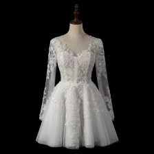 porcelana encaje de flores y cuentas con mangas largas Vestido de novia corto fabricante