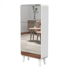 China White Wooden Elbow double Layer 3 Bucket Shoe Cabinet with mirror manufacturer