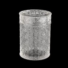 China home decor embossed glass candle jar with lid manufacturer