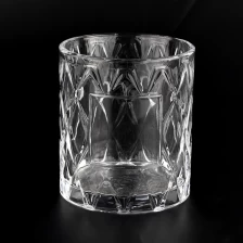 China Diamon emboss pattern glass candle jars for wholesale manufacturer