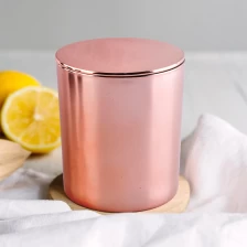China copper color glass candle jars with metal lid for wholesale manufacturer
