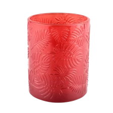 China luxury embossing palms pattern glass candle jars manufacturer