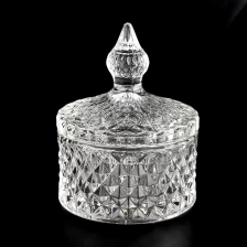 China Luxury diamond jar geo-cut glass candlestick container with lid manufacturer