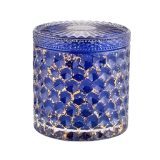China Empty blue Candle Vessels with lids Glass Container Wholesale manufacturer