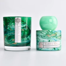 China Customized gift box set marbled green glass candle holders and reed diffuser bottle manufacturer