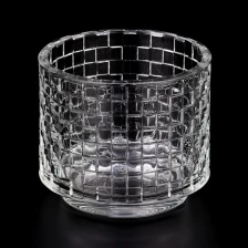 China wholesale 12 OZ clear glass candle jar with square pattern design manufacturers manufacturer