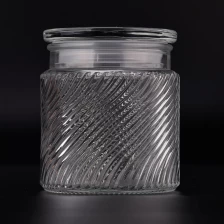 China 13.5 OZ diagonal  stripe glass candle holder with clear glass lids wholesale manufacturer