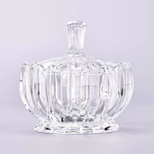 China Luxury 7 OZ vertical stripe clear glass candle holder with lid manufacturer
