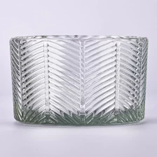 China hot sale  large  capacity  diagonal stripes glass candle holder manufacturer