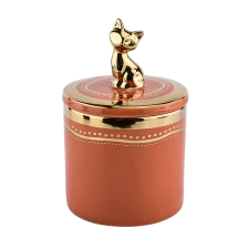 China home decor ceramic candle jar with animal handle lid manufacturer