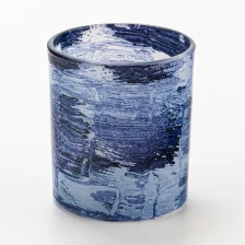 China Modern Blue Brush Empty Glass Candle Holder Jar for Home Decor manufacturer