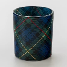 China Vintage Decal Tartan Design Glass Candle Cup Scented Candle Jar manufacturer