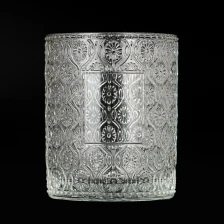 China Luxury Embossed Floral Patterns Glass Scented Candle Jar for Home Decor manufacturer