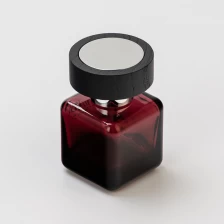 China Square Shape Dark Red 50ml Fragrance Glass Perfume Bottle with Round Cap manufacturer