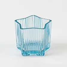 China Popular Design Stripe Decor Light Blue Glass Candle Jar for Scented Candle manufacturer