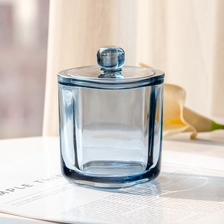China Elegant Transparent Blue Glass Candle Jar with Matching Lid for Wedding Decor and Luxury Gift Use manufacturer