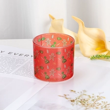 China Cylinder Glass Candle Jar with Fancy Pattern Decal for Home Decoration Stylish Tabletop Display manufacturer