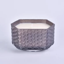 China 8oz 10oz Wholesales decorative Hexagon woven glass candle jar with wood lid manufacturer