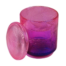 China Colored custom luxury iridescent  lotus glass candle holder with lids manufacturer