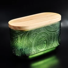 China 10oz Christmas vintage green glass candle jar with wood lid manufacturer