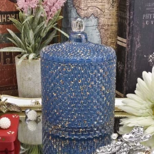 China Unique blue embossed candle glass jar dome with lid manufacturer