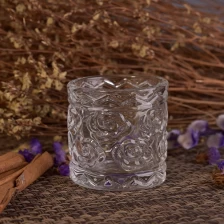China Luxury embossed crystal tealight glass candle container manufacturer