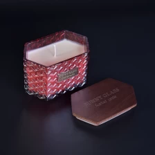 China 10oz Home decoration luxury Polygon custom candle glass jars with wood lid manufacturer
