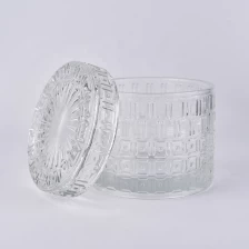 China Embossed glass candle holder with lid for home decor manufacturer