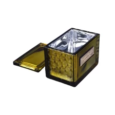 China Wholesales luxury spray square gold glass candle holders with lid manufacturer