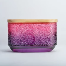 China 10oz chinese luxury pink glass candle jar with wooden lid manufacturer