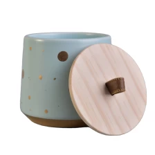 China Wholesales custom blue empty ceramic candle holder vessels with wood lid manufacturer