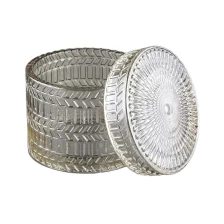 China wholesale luxury geo cut candle container glass with glass lid manufacturer