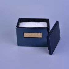 China Sunny luxury square dark blue scented glass candle holders with lids 10oz 20oz manufacturer