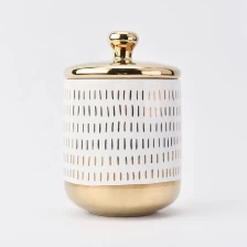 China Customized electroplate ceramic candle container with golden lid 10oz manufacturer