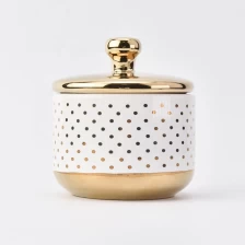 China Natural empty ceramic candle holder set with gold lids manufacturer