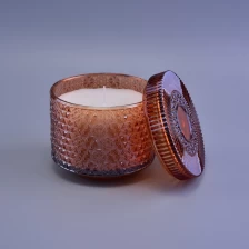 China Sunny glassware crystal luxury snow design glass candle jars with lids manufacturer