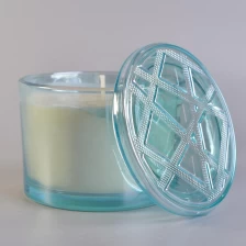 China Sunny Customized clear blue glass candle container with glass lids manufacturer
