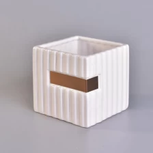 China Wholesales stripe white square ceramic holder candle 10oz 12oz manufacturer