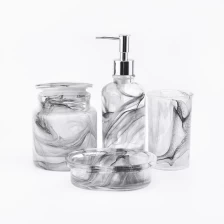 China overlay glass bath accessories sets white and black glass bottle soap dish tumbler manufacturer