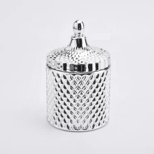 China Geo-cut diamond glass candle holders with lids manufacturer