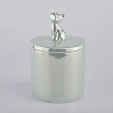 China ceramic candle jar blue and gold with animal lid manufacturer